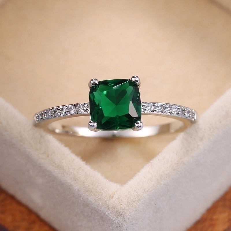 Shiny Square Steel Inlay Zircon Rings 1 Piece