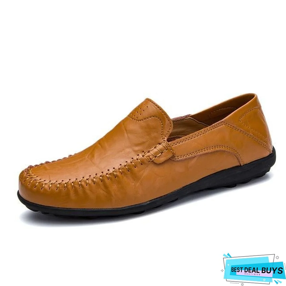Mens Genuine Leather Loafers Moccasins Comfy Breathable Slip On Boat Shoes