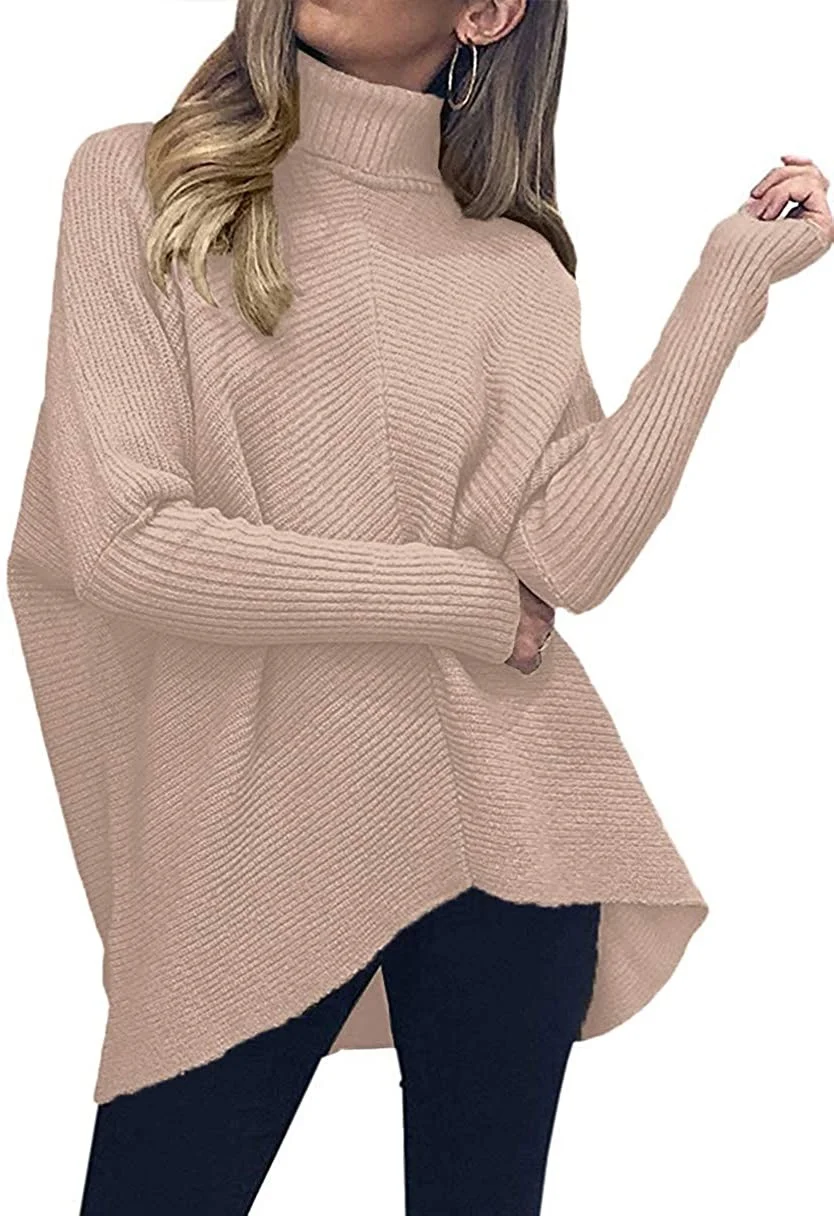 Wongn Wongn Winter Women Irregular Hem High Collar Jumper Long Sleeve Knit Sweater Woman