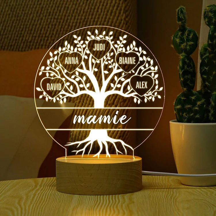À ma Mamie/Maman - Lampe de chevet Arbre de vie LED Lumières 6 Prénoms Personnalisés pour Famille Jessemade FR