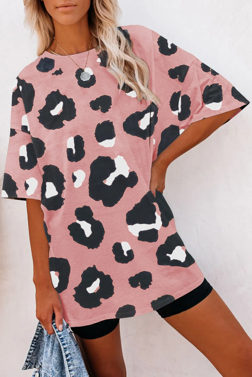 Pink Boyfriend Leopard Print Loose T Shirt | IFYHOME