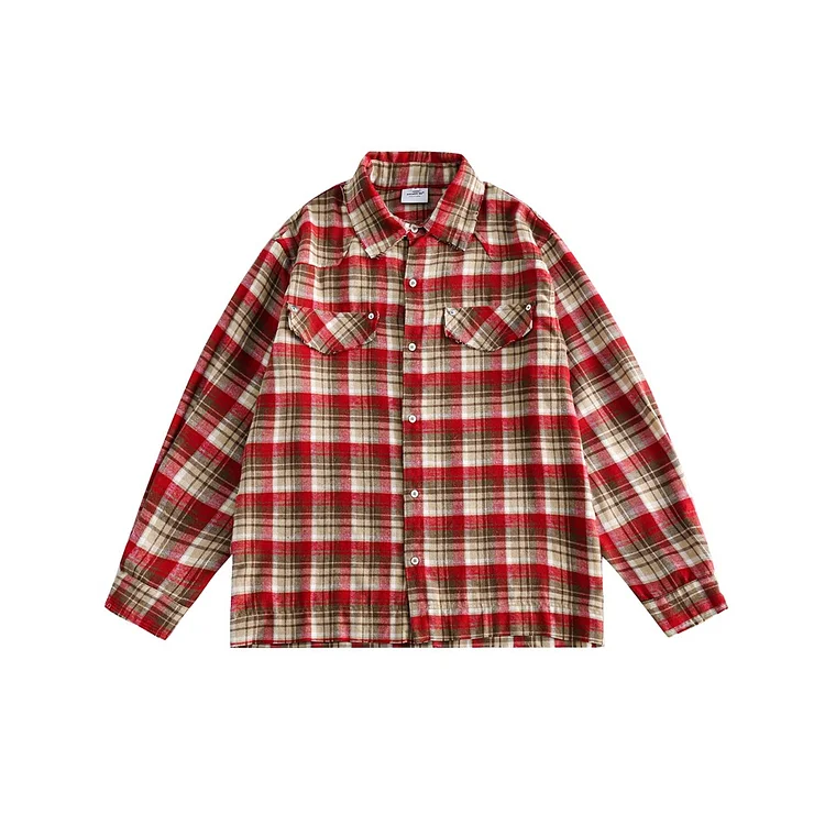 Retro Plaid Long Sleeve Shirt - yankia
