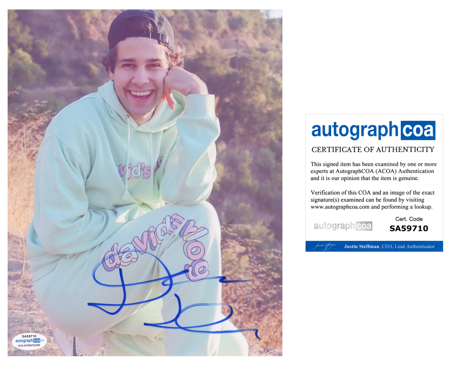 David Dobrik Signed Autographed 8x10 Photo Poster painting YouTube Star ACOA COA