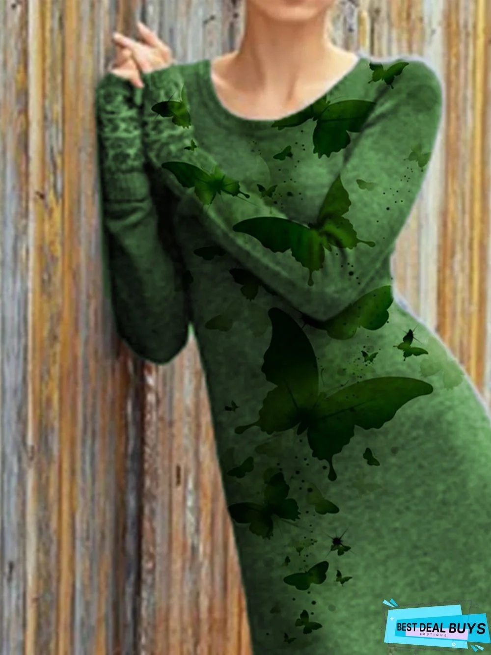 Cotton-Blend Long Sleeve Knitting Dress