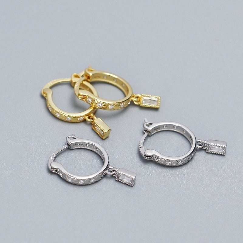 1 Pair Elegant Geometric Rectangle Plating Inlay Sterling Silver Zircon Hoop Earrings