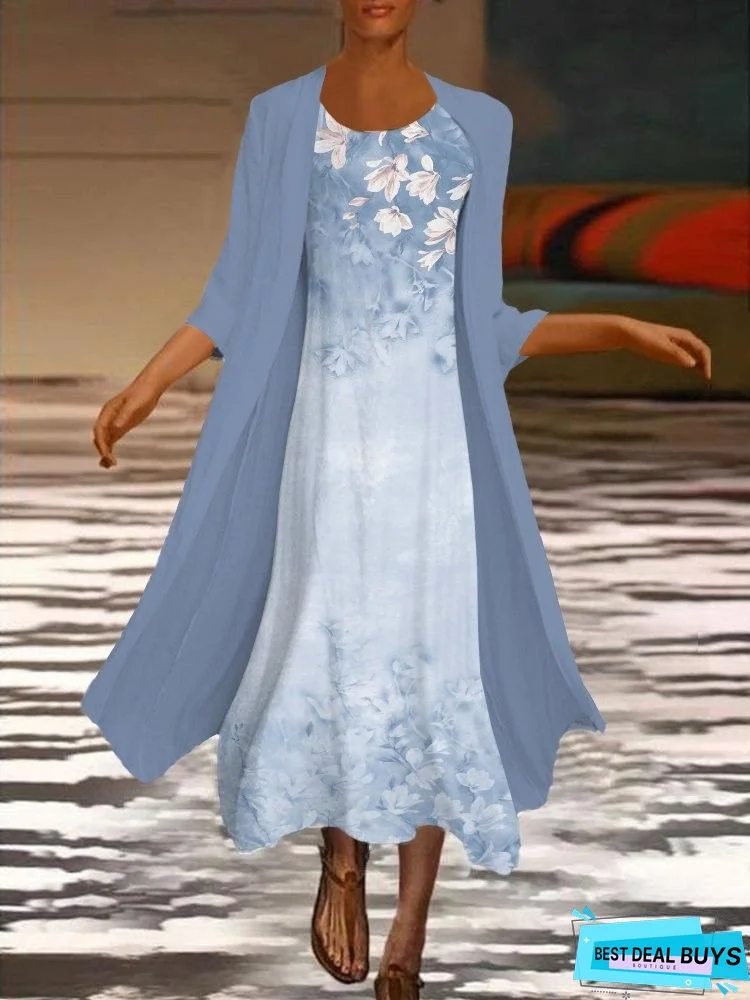 3/4 Sleeve Crew Neck Dress Two-piece suit