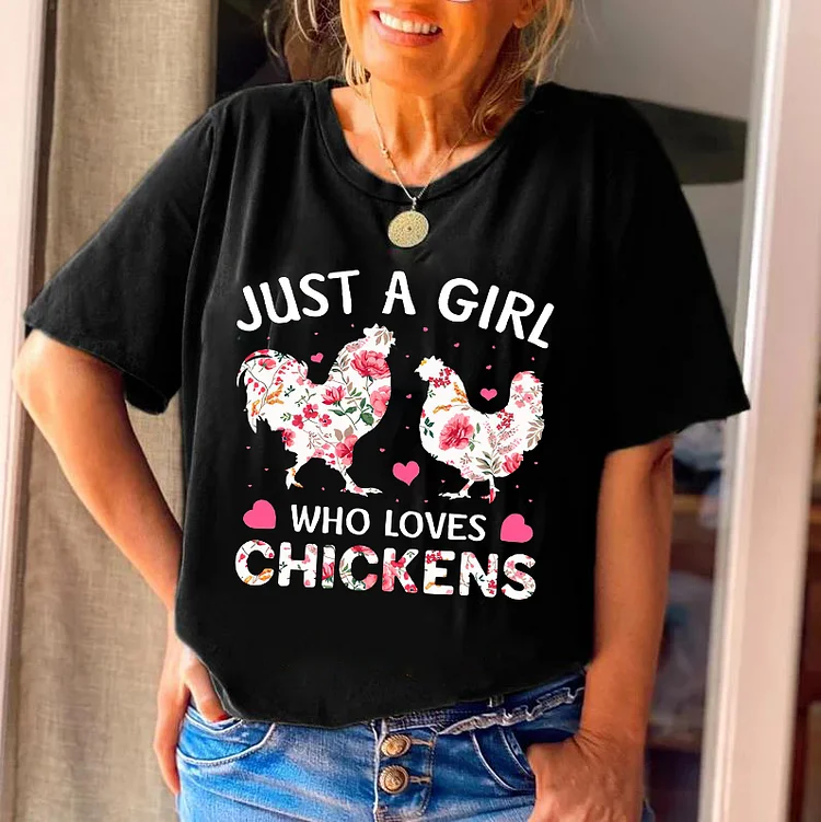 Just A Girl Who Loves Chickens Print Women's T-shirt socialshop