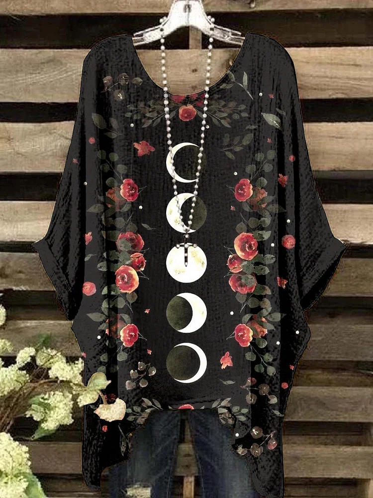 Women's Vintage Moon Pattern Round Neck Top