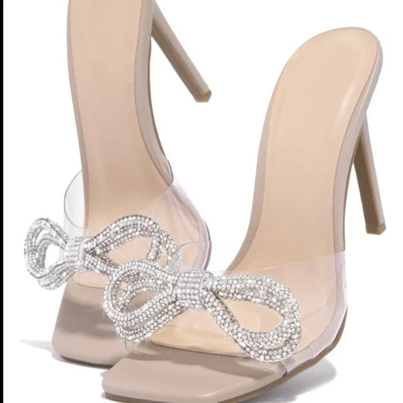 Transparent Fur Slides Women Shoes 2021 New Design Summer Fluffy Feather Stiletto Shoes 9CM Sexy Transparent PVC Jelly Sandals