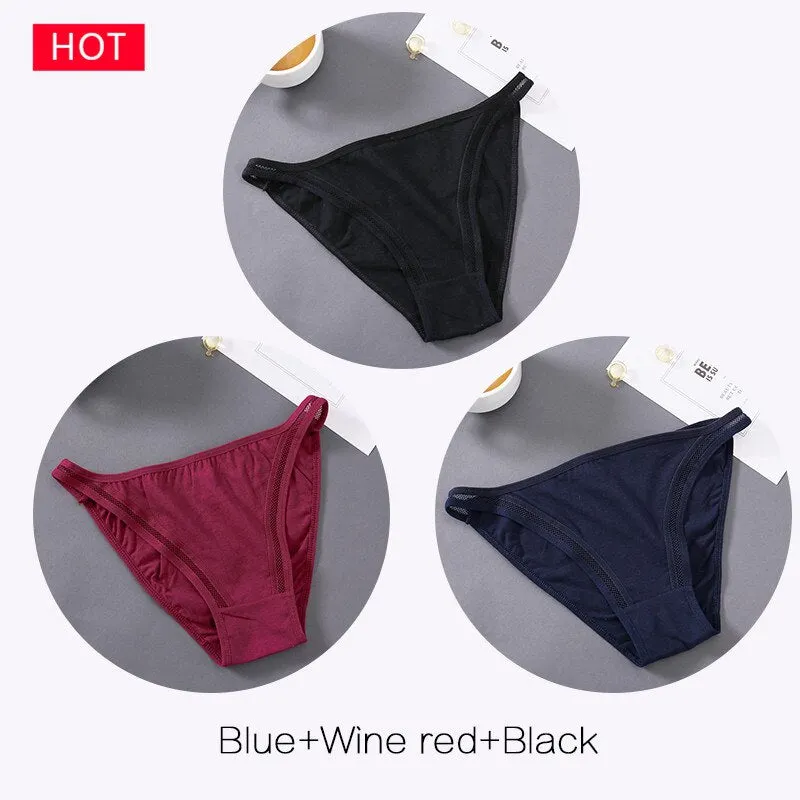 FINETOO M-2XL Bow Cotton Panties 3Pcs/set Women Briefs Girls Plus Size Underpants Low-rise Hollow Underwear Female Lingerie 2021