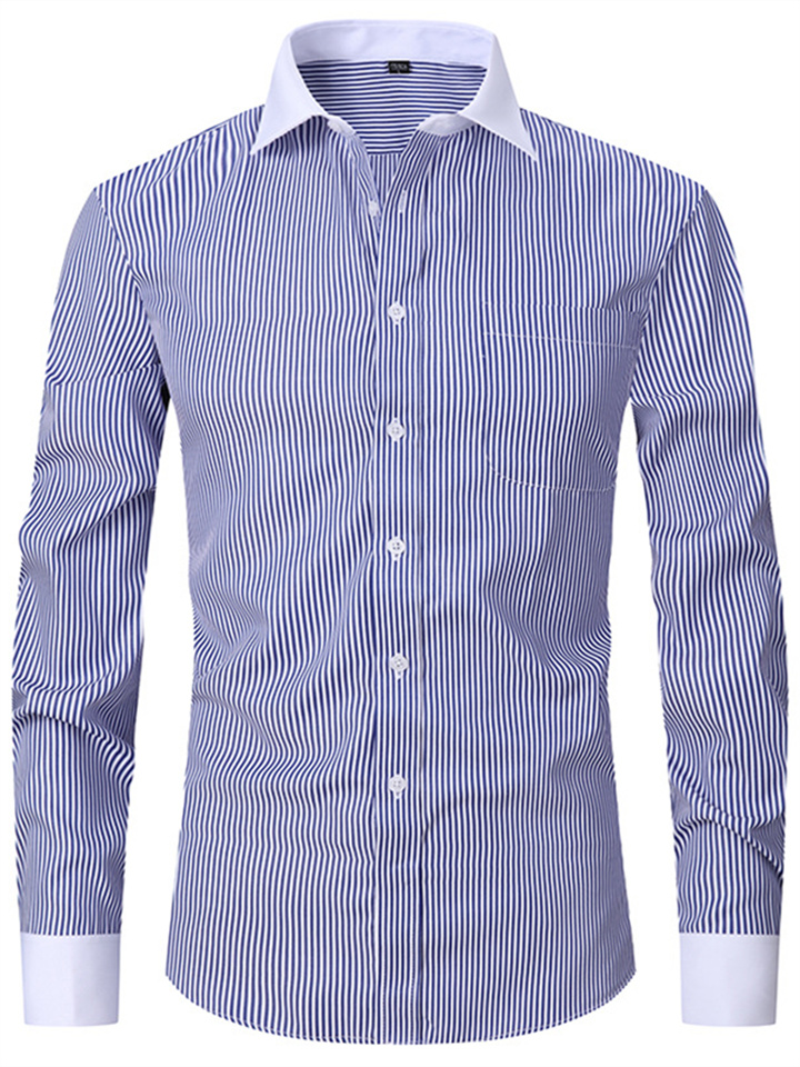 Spring and Summer Business Long-sleeved Men's Fashion White Collar Shirt Large Size Men's Striped Shirt
