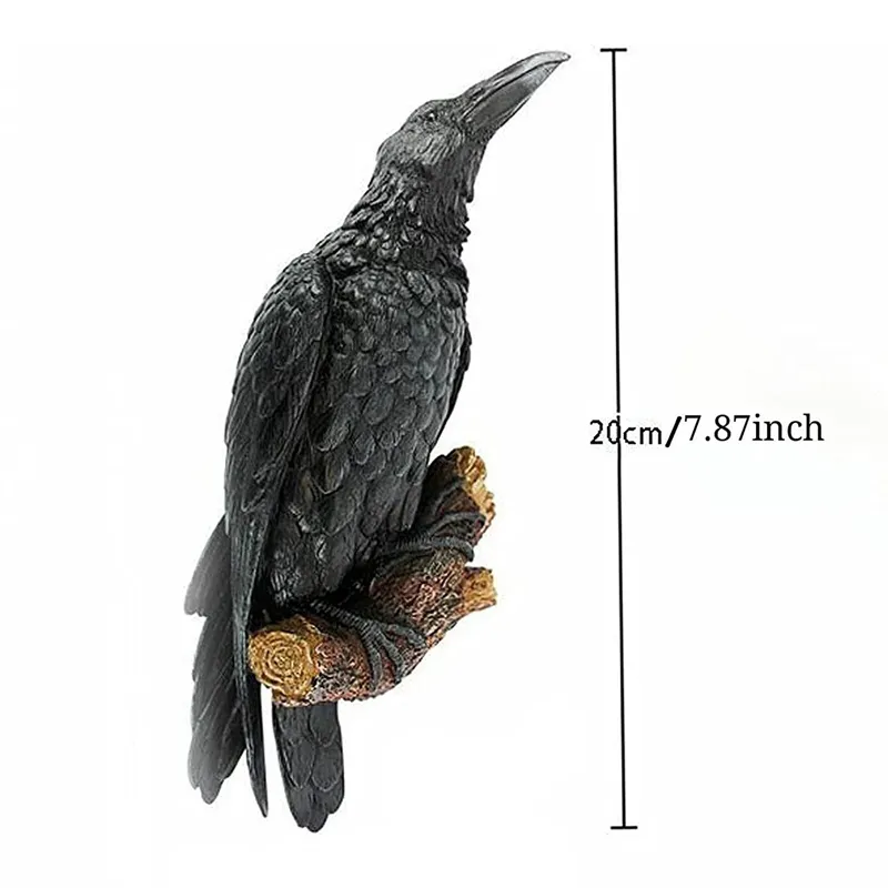 Tegooe Resin Raven Statue Sculpture Outdoor Crow Bird Decor Halloween Garden Courtyard Ornament 20cm Black
