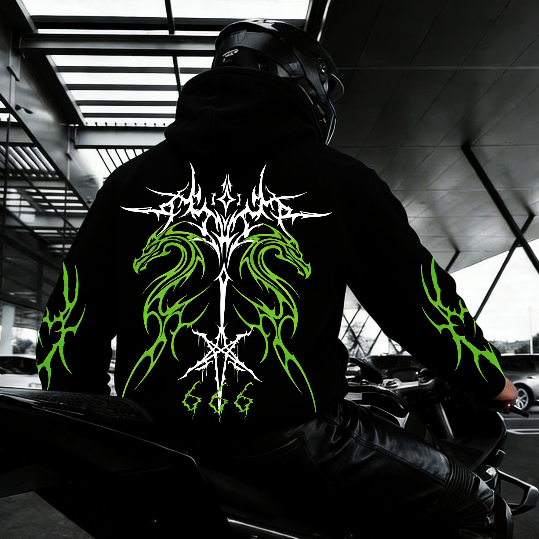 Street-style Reflective Flame Print Oversized Hoodie