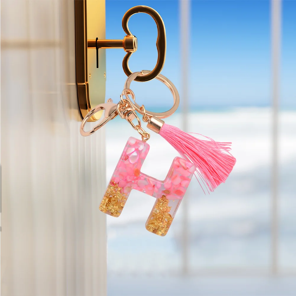 Resin Initial Key Ring with Tassel Alphabet Keyring for Car Keys Wallet Handbags