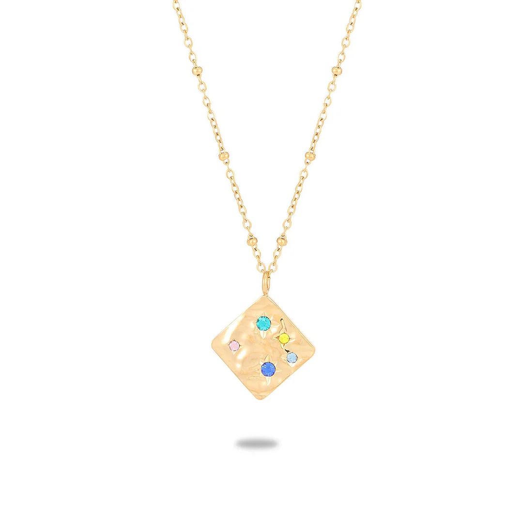Starry Sky Square Color Diamond Stainless Steel Necklac