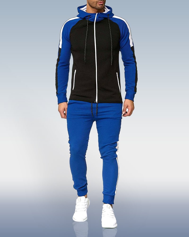 Men's Black blue Running Fitness Set Sports Two Piece