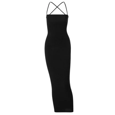 Brownm Brownm New Women's Summer Sexy Neck Back Tie Dress Solid Color Long Dress Children