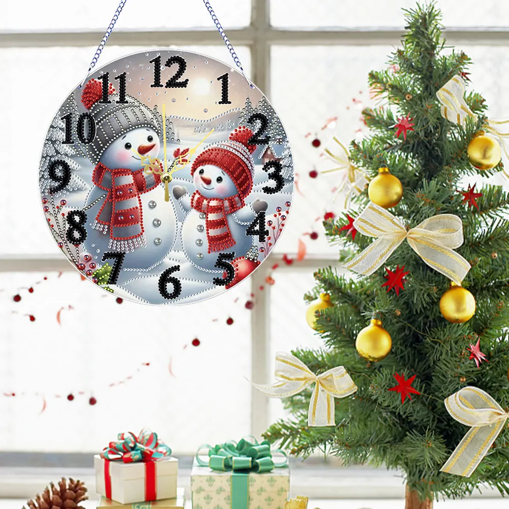 2D Flat DIY Xmas Diamond Painting Ornament with Clock Function Creative Craft
