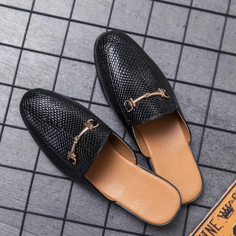 Half Shoes for Men Leather Mules Casual Shoes Men Fashion 2022 Men Slipper Mules Backless Loafers Retro Flat Heel Party Slippers