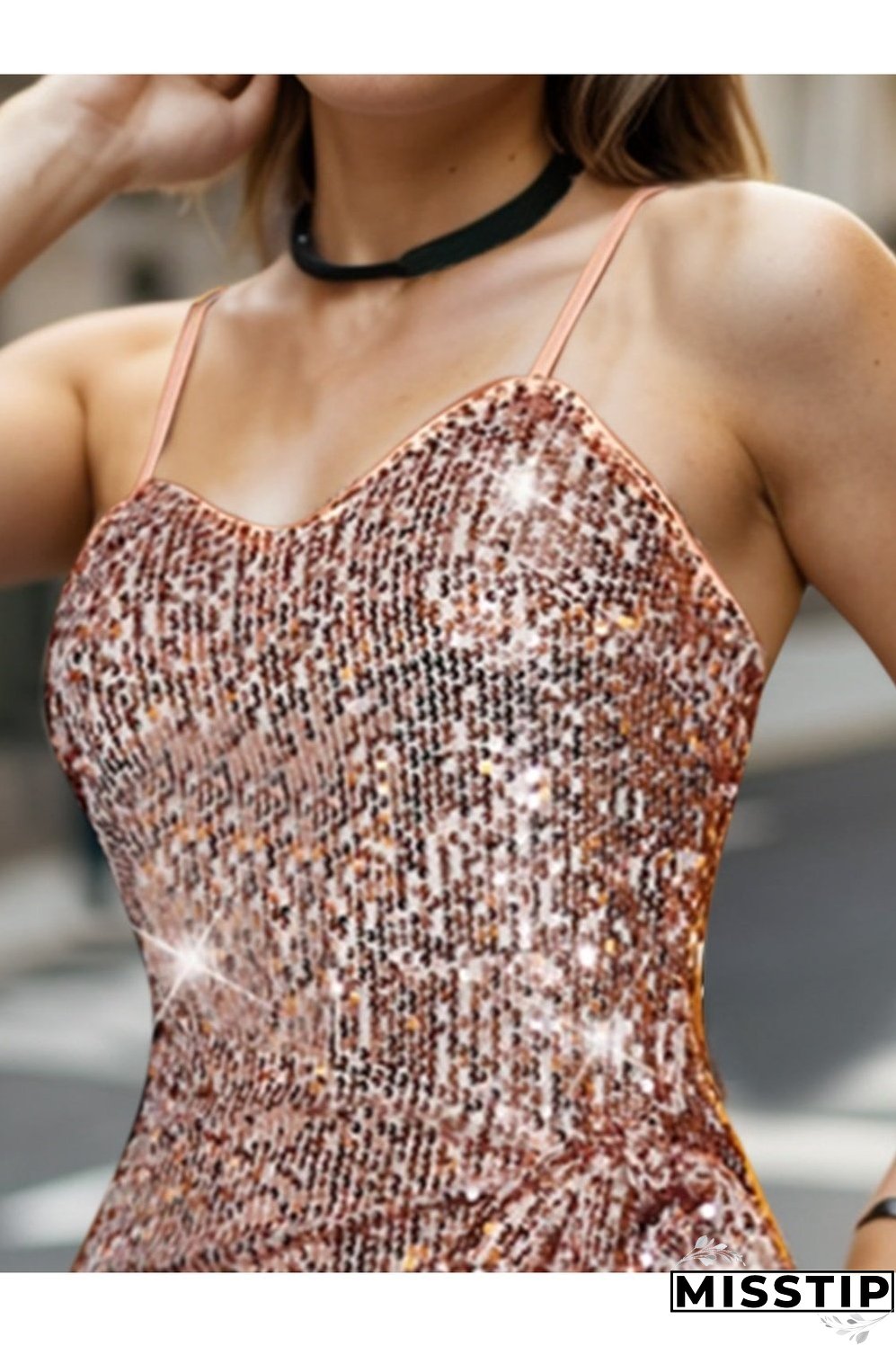 Sequin Sweetheart Neck Mini Cami Dress