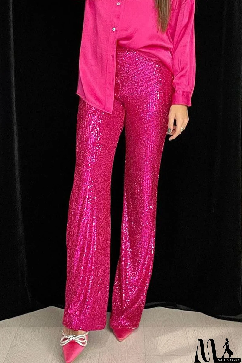 MidiSono - Casual British Style Solid Sequins Loose Low Waist Straight Solid Color Bottoms
