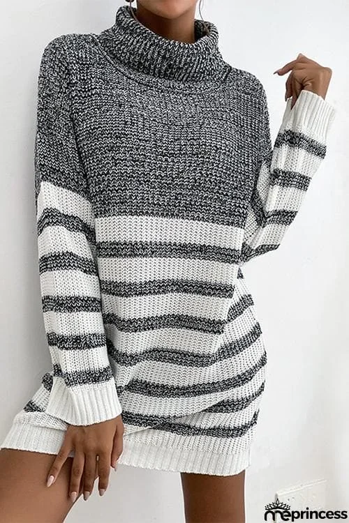 Stripe Gradient Turtleneck Sweater Dress