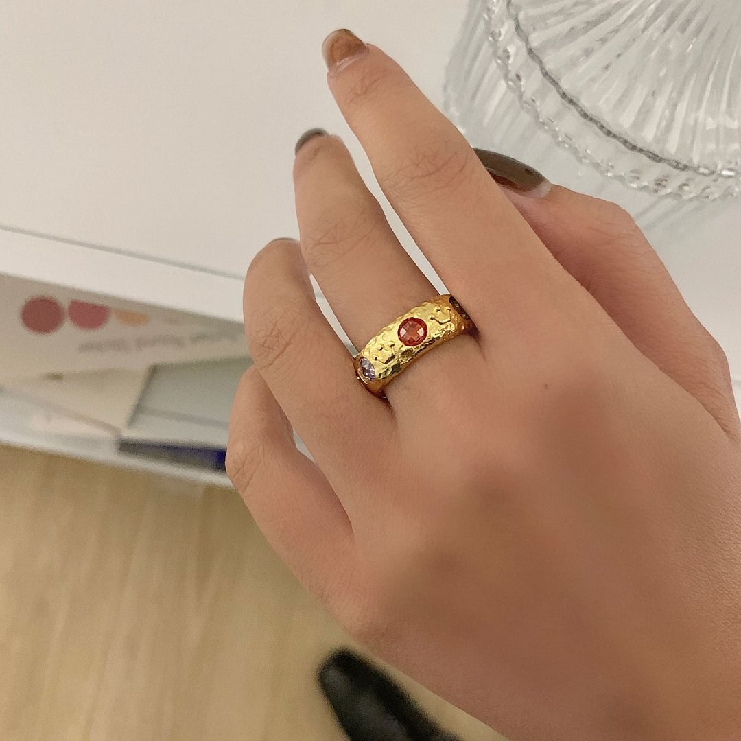 0XIYANIKE  Sterling alloy French Colorful Zircon Rhinestone Ring Female Fashion Temperament Light Luxury Handmade Wholesale 1118