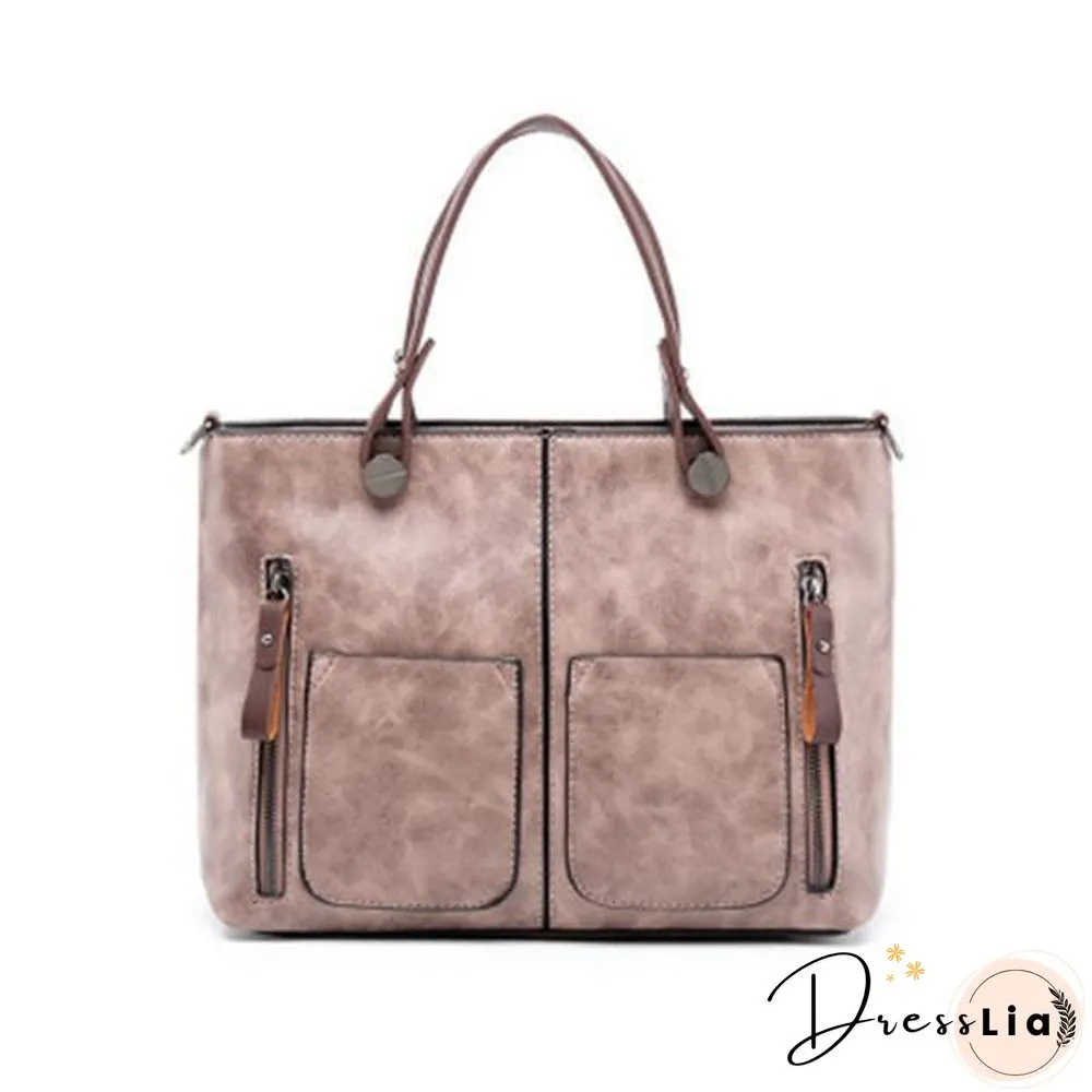 Women Oil Wax Leather Tote Bag Retro Shoulder Bags Handbags