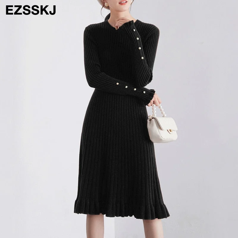 2021 autumn winter thick Mermaid sweater dress elegant knit Trumpet dress women slim midi dress Female chic knit elegant dress