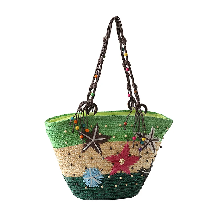 Bohemian Hand-embroidered Starfish Straw Bag Beaded Woven Handbag for Party-Annaletters
