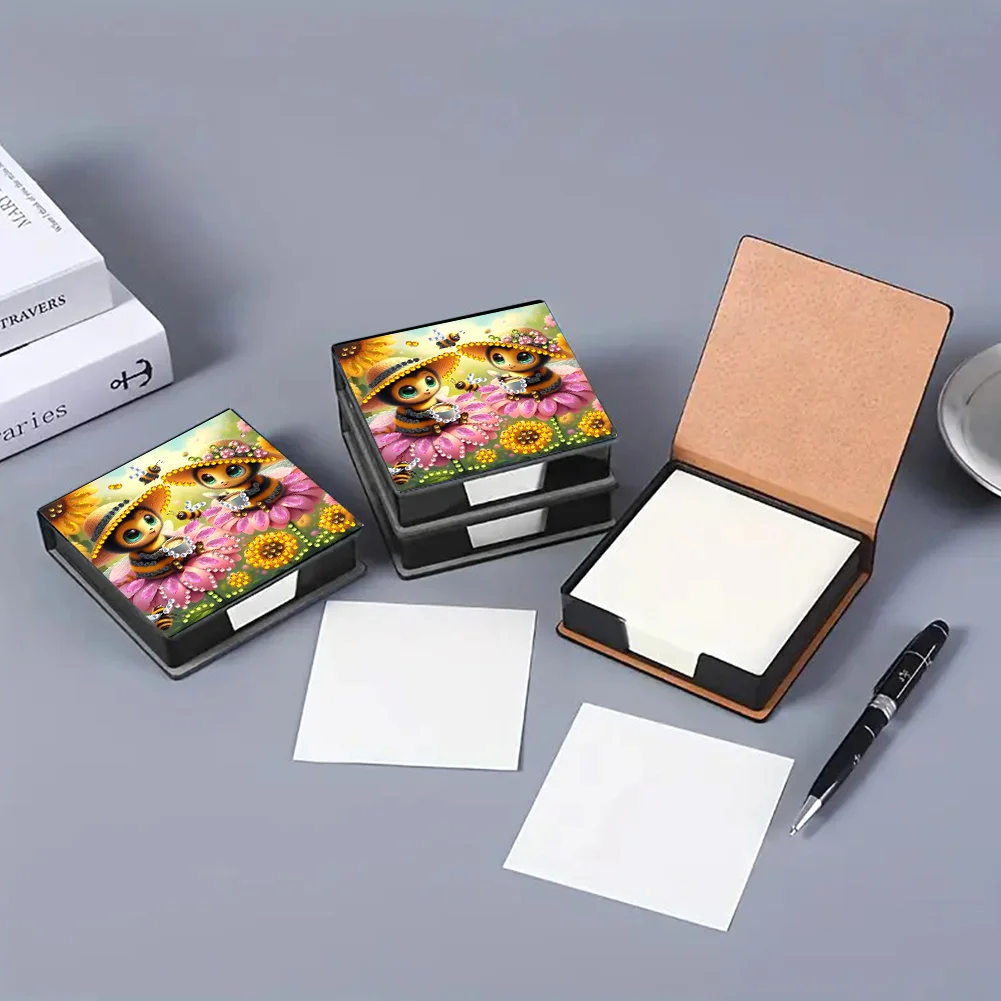 PU Bee Diamond Painting Notecard Box with Papers for DIY Art Craft