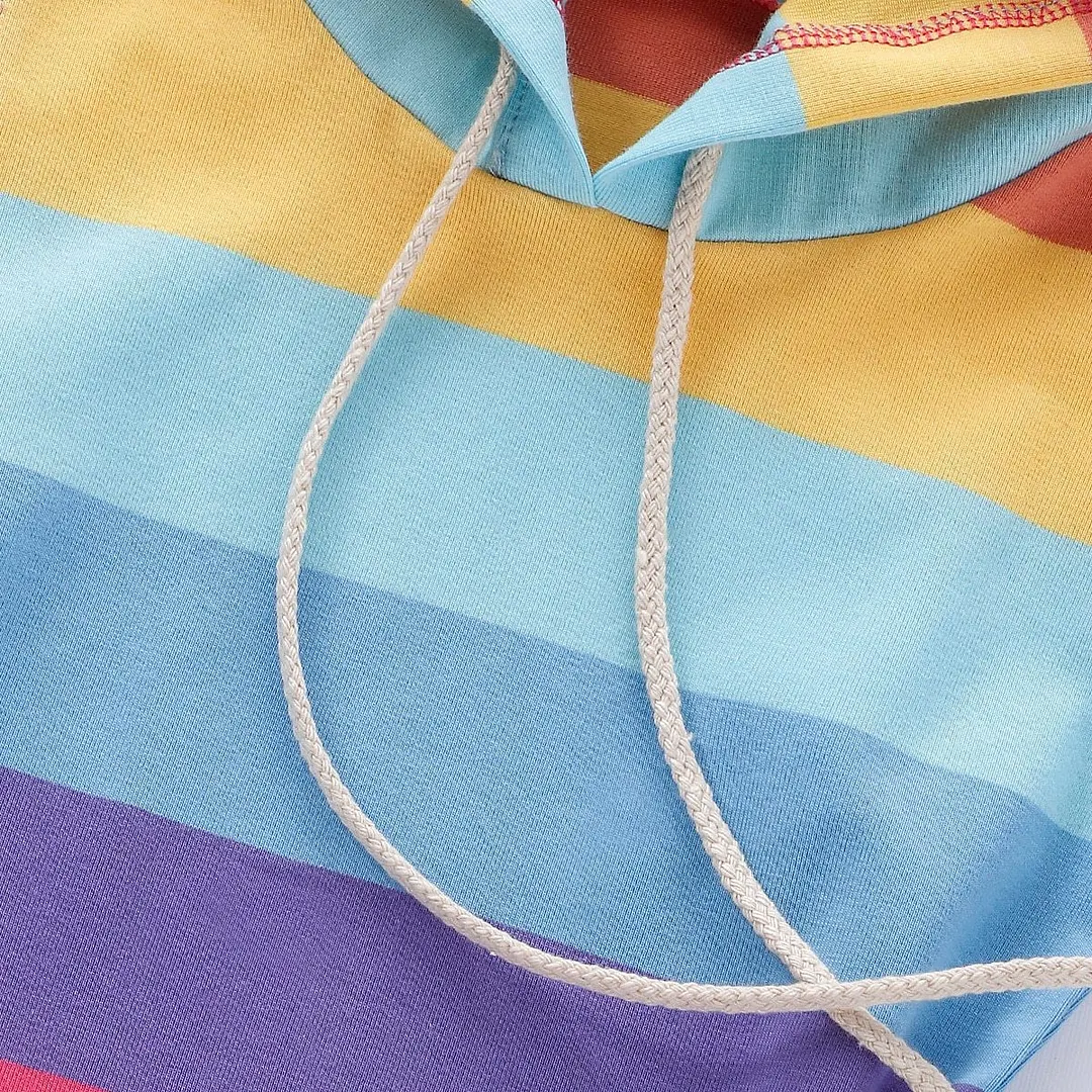 2020 Baby Summer Clothing Kids Baby Girl Hooded Shift Gown Colorful Striped Clothes Rainbow Outfit Split Dress Sunsuit1-7Y