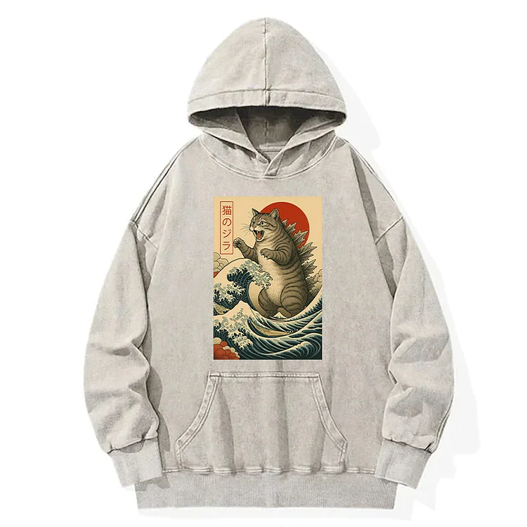 Tokyover Catzilla Japanese Washed Unisex Hoodie