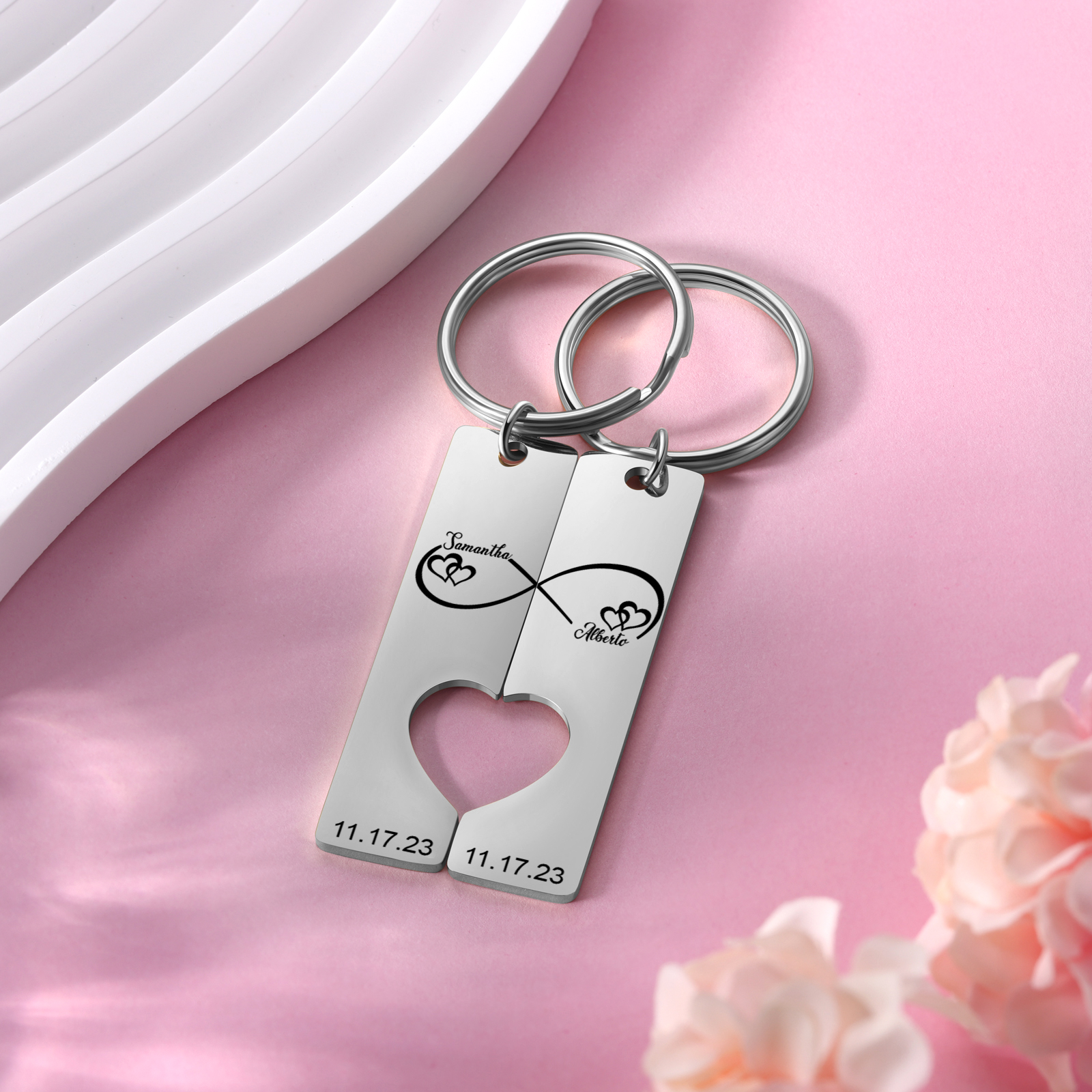 Personalised Couple Infinity Keychain Custom 2 Names & 2 Dates Keyring Heart Valentine's Day Gift for Him/Her-Jessemade AU