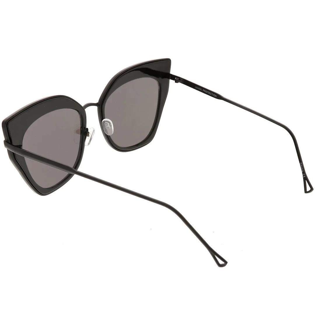 Oversize Pointed Cat Eye glasses Slim Metal Nose Bridge Square Colored Mirror Lens 58mm