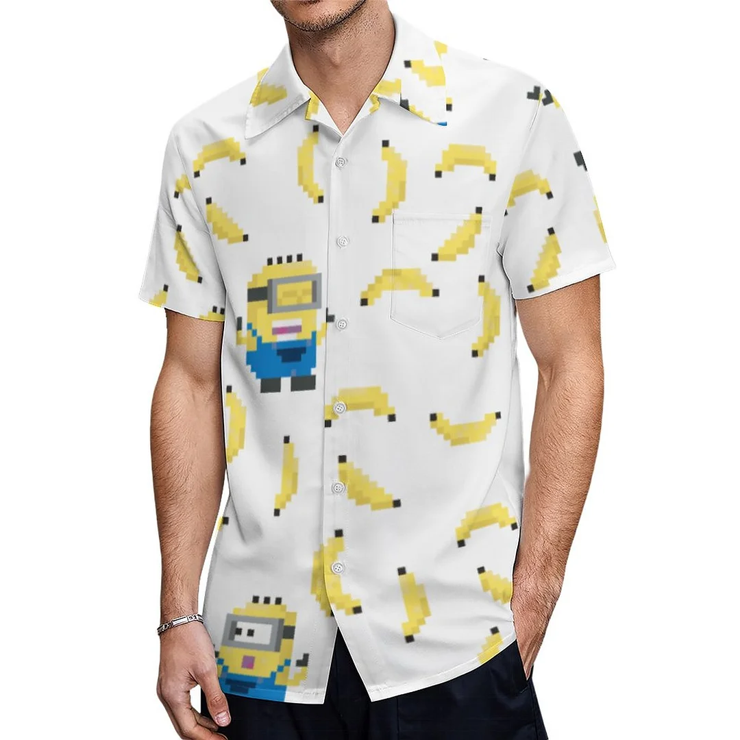 Despicable Me 8 Bit Yellow Character Banana Hawaiian Shirt Mens Button Down Plus Size Tropical Hawaii Beach Shirts
