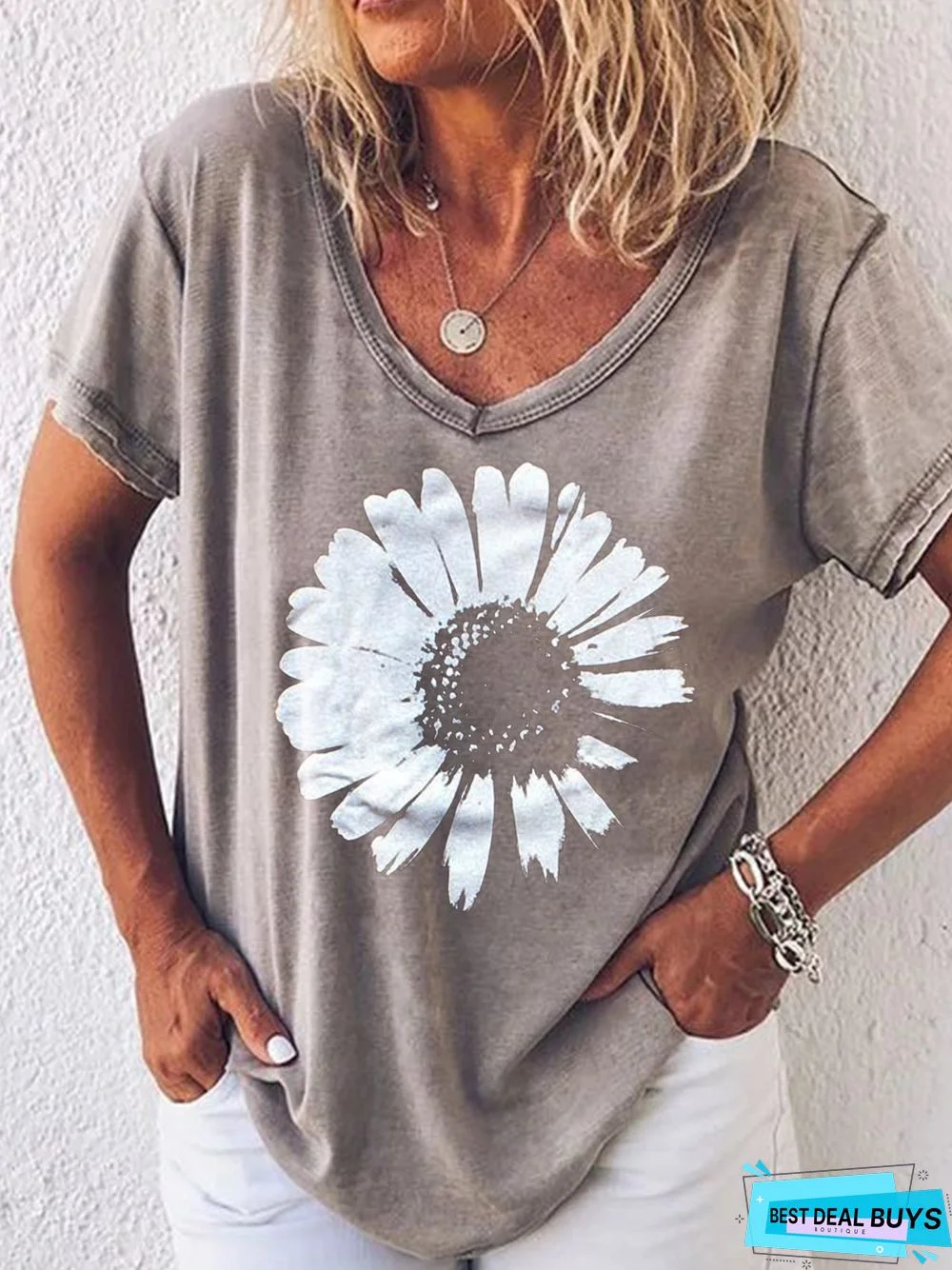 Casual Plus Size Printed V Neck Short Sleeve Shirts Tops