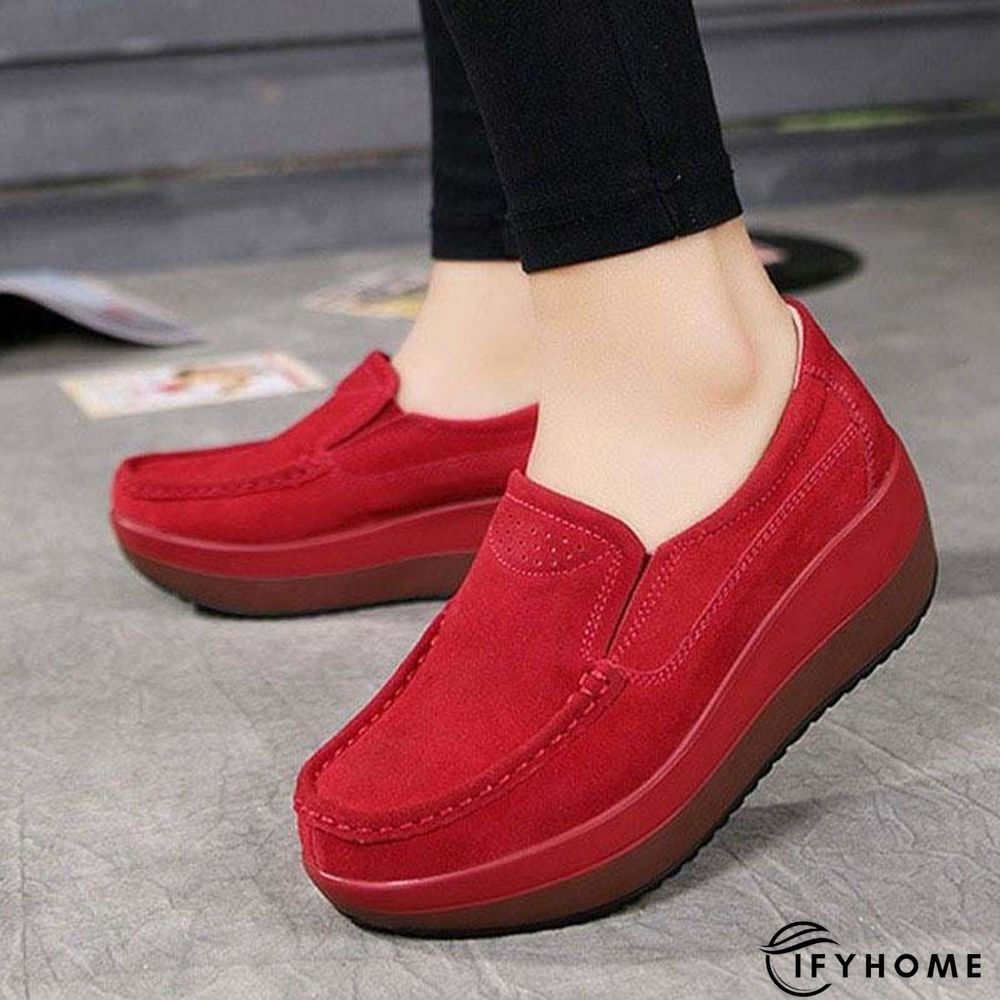 Women's Platform Loafers Flat Shoes Cow Suede Leather Moccasins Shoe | IFYHOME