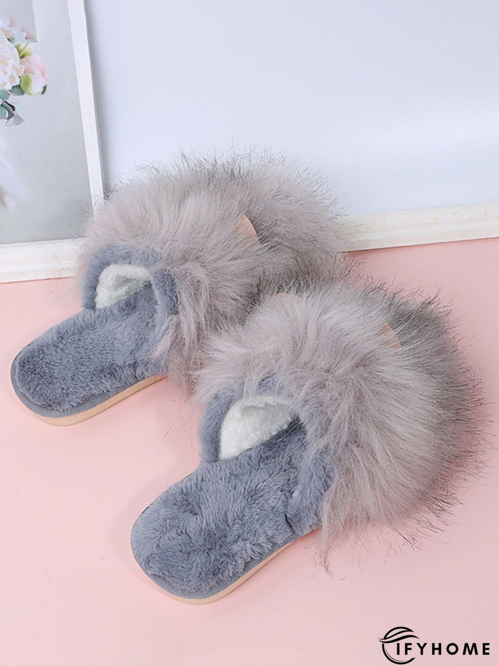 Cute Cat Ears Mohair Warm Fleece Indoor Slippers | IFYHOME
