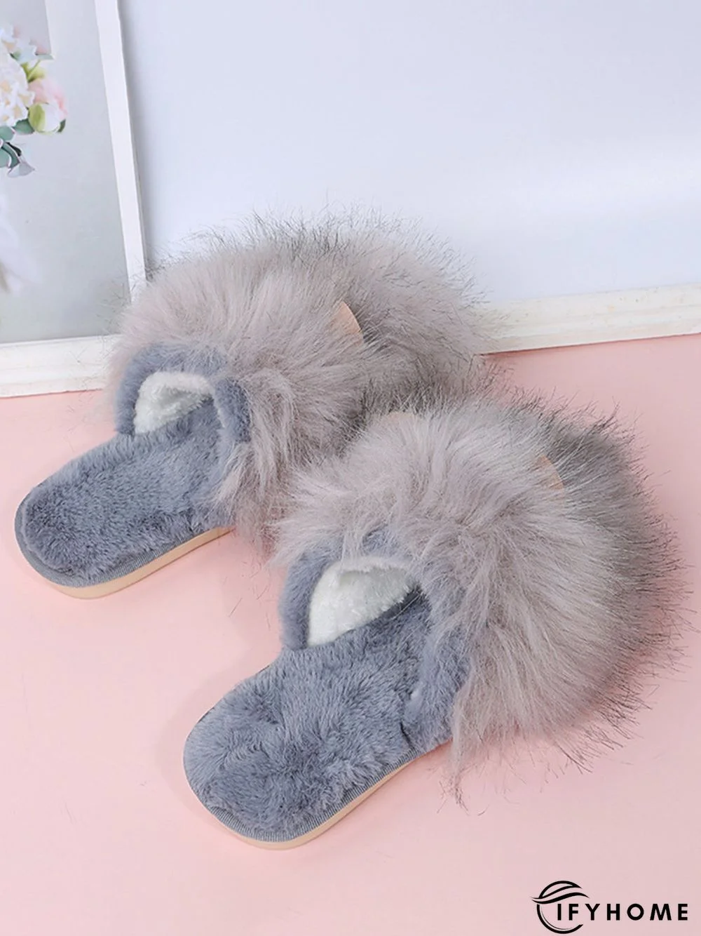 Cute Cat Ears Mohair Warm Fleece Indoor Slippers | IFYHOME
