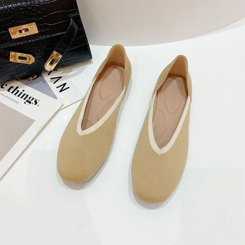 Women Shoes 2022 Bowknot flat Shoes Soft Pregnant Scoop Shoes Square Head Knitted Shoes Tide Girl Peas Shoes Female Ballet Shoes