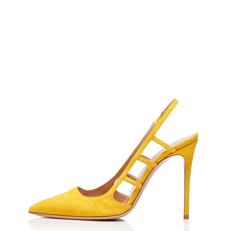 Yellow Vegan Suede Stiletto Heel Slingback Pumps |FSJ Shoes