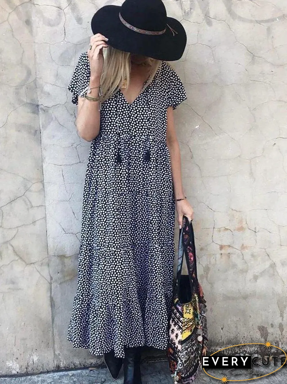 Boho Flutter Sleeves Polka Dot Midi Dress