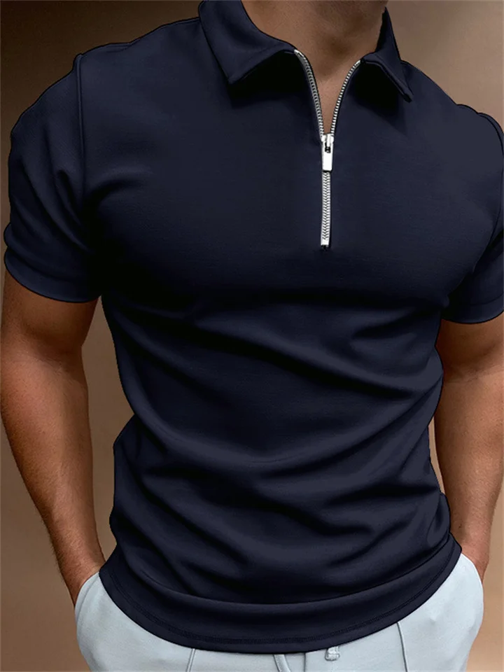 Men's Zip Polo Golf Shirt Casual Vacation Quarter Zip Short Sleeve Fashion Solid Color Plain Classic Summer Regular Fit Black White Wine Navy Blue Royal Blue Green Zip Polo-Cosfine