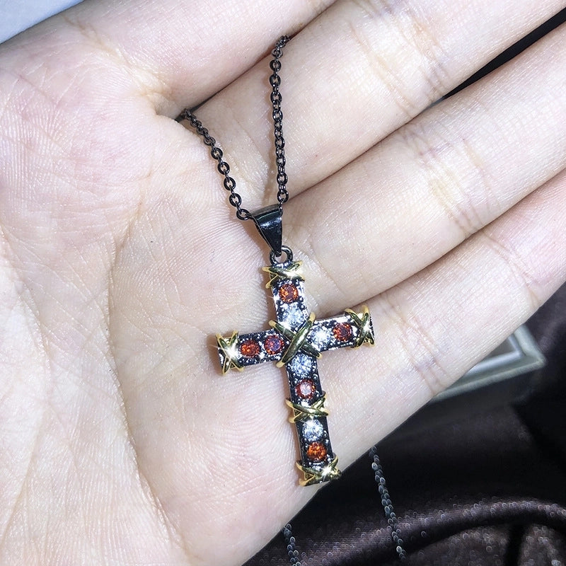 Copper Cable Chain Plating Cross Zircon Necklace