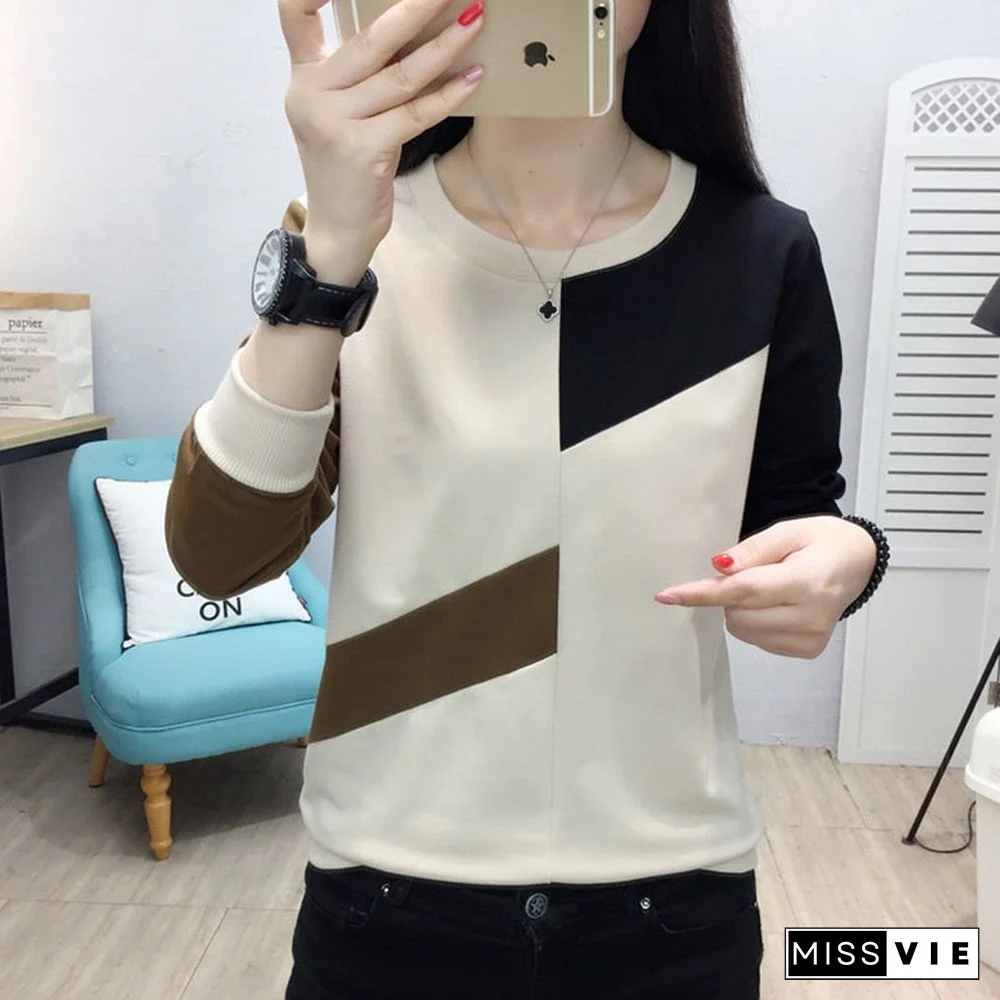 Long Sleeve White T Shirt Women Patchwork Vintage Loose Basic Tshirt Korean Style Streetwear T-shirt Autumn Winter