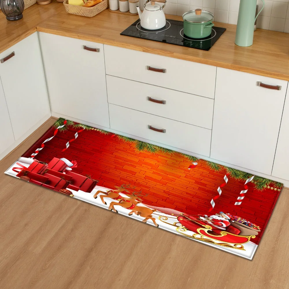 Christmas Kitchen Mat Bedroom Entrance Doormat 3D Pattern Home Floor Decoration Living Room Carpet Bathroom Non-Slip Rug