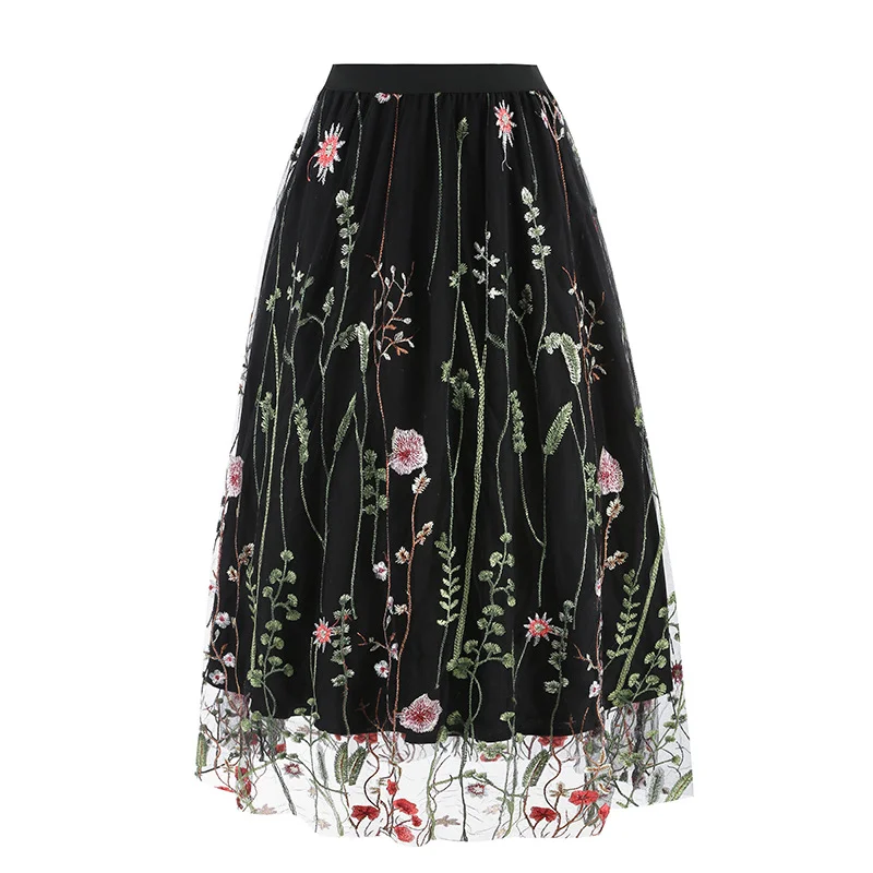 Retro 50S Mesh Embroidered Half Skirt