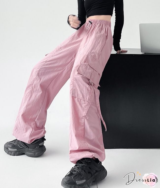 Retro Harajuku Pockets Cargo Pants Women Summer Loose High Waist Straight Trousers Korean