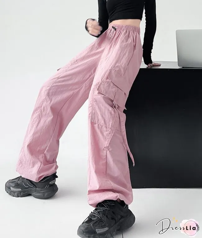 Retro Harajuku Pockets Cargo Pants Women Summer Loose High Waist Straight Trousers Korean